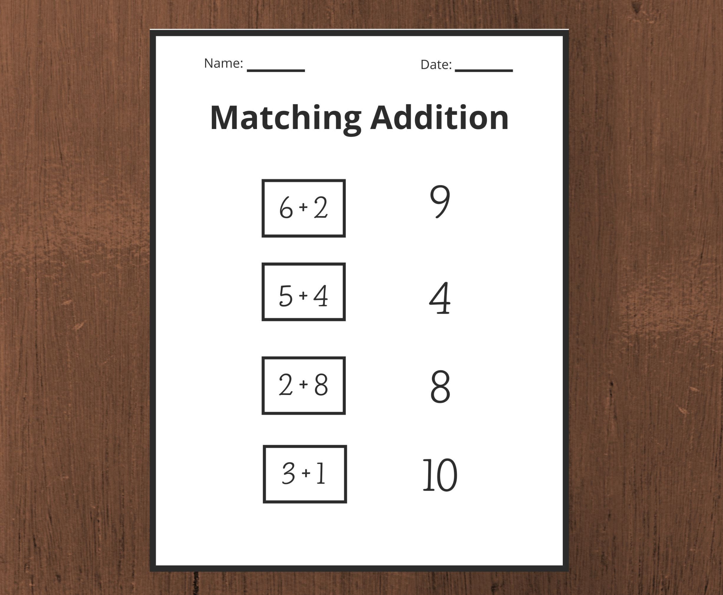 1 to 10 Matching Addition Worksheets 10 Add and Match Fun - Etsy