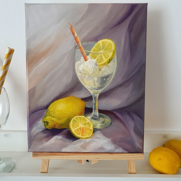 Lemon Cocktail Original Oil Painting 10x12 inch