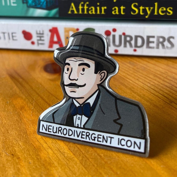 Metal Pin Badge: Neurodivergent Icon - Hercule Poirot, Agatha Christie, Detective, Crime Novel, Literature, Autistic, OCD, Neurodiverse.