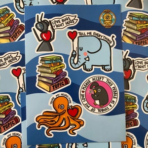 Love Sticker Sheet: neurodiversity, neurodivergent, valentines, focused interest, infodump, care, kindness, pebbling, love languages.