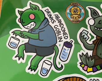 Goblin Sticker Sheet (A6): neurodiversity, neurodivergent, collectors, imps, autistic, ADHD, vinyl stickers