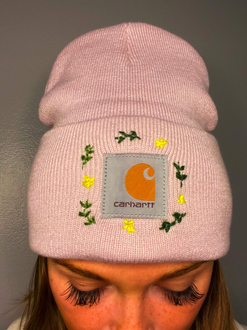 Handembroidered Carhartt Beanie baby Pink Etsy