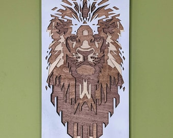 Wooden lion wall art