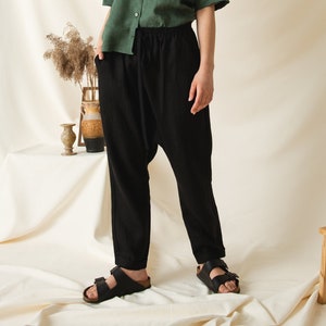 Linen drop crotch pants, Comfortable baggy linen pants, Linen pants with pockets image 3