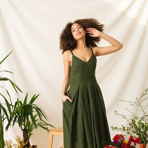 Linen Sundress with Pockets: Breathable Summer Slip for Sustainable Fashion Lovers