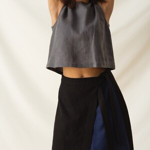 Everyday asymmetric linen skirt, Linen wrap skirt in two colors, High waisted linen skirt image 5