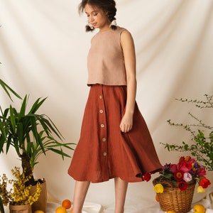 Linen two piece set, Button down skirt and linen top outfit, Ethical clothing skirt suit