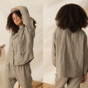 Oversized Natural Linen Shirt Women: Button-Down Blouse