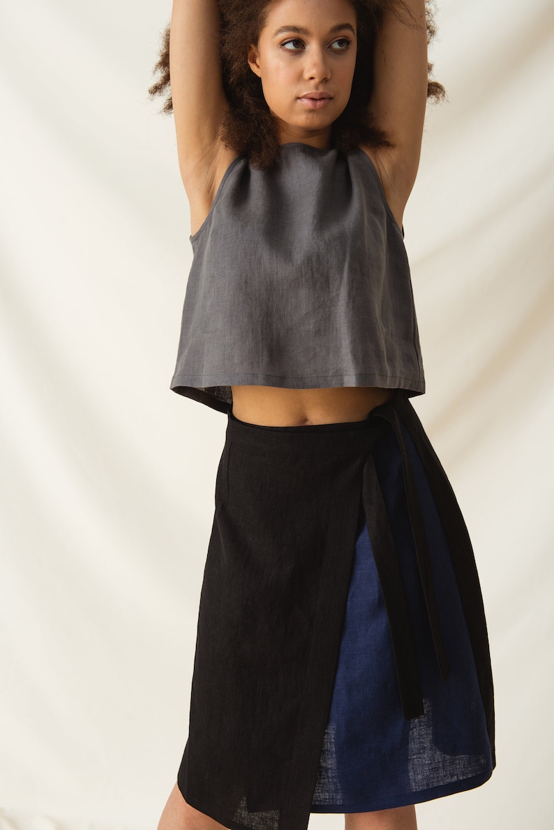 Everyday asymmetric linen skirt, Linen wrap skirt in two colors, High waisted linen skirt image 5