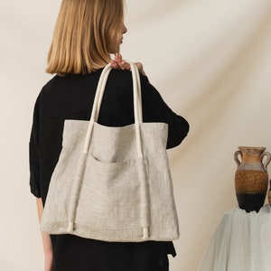 Natural linen shoulder bag, Everyday linen eco bag, Linen tote bag image 3