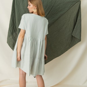 Tiered dress, Loose fitting dress, Linen flowy dress, Oversized dress, Plus size linen dress image 4