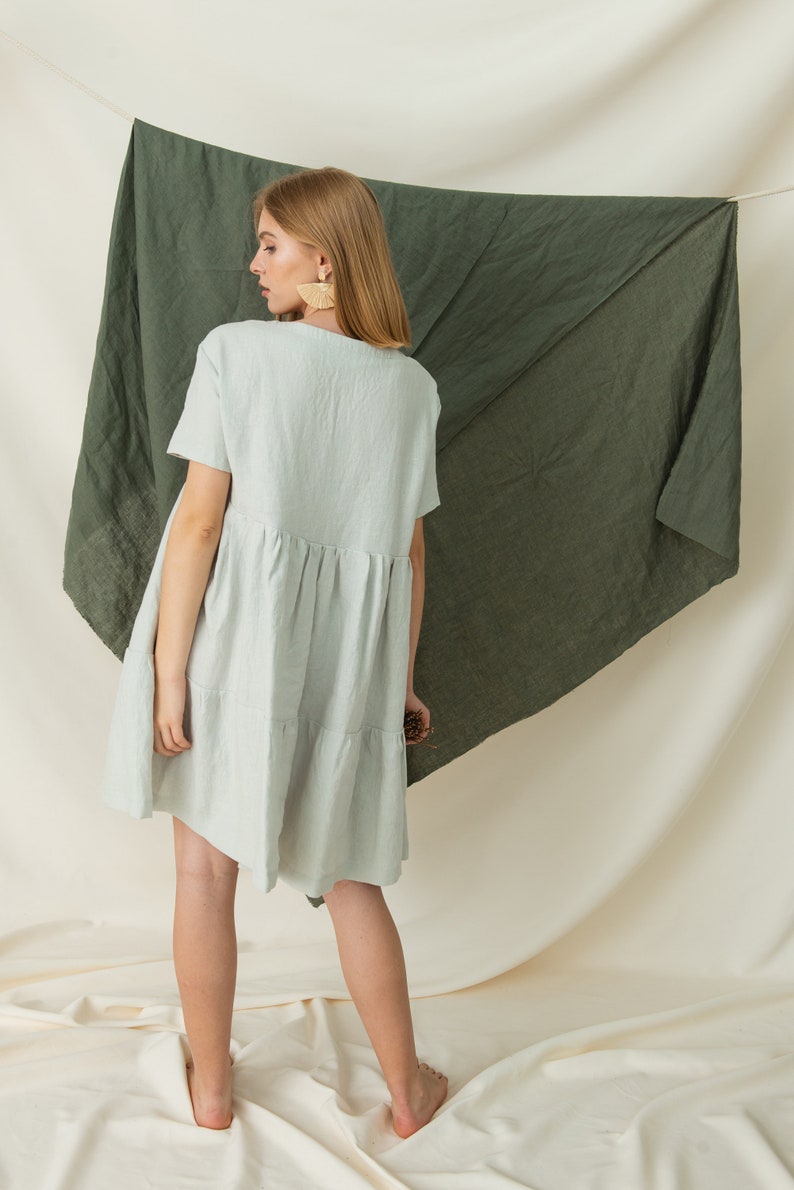 Tiered dress, Loose fitting dress, Linen flowy dress, Oversized dress, Plus size linen dress image 4