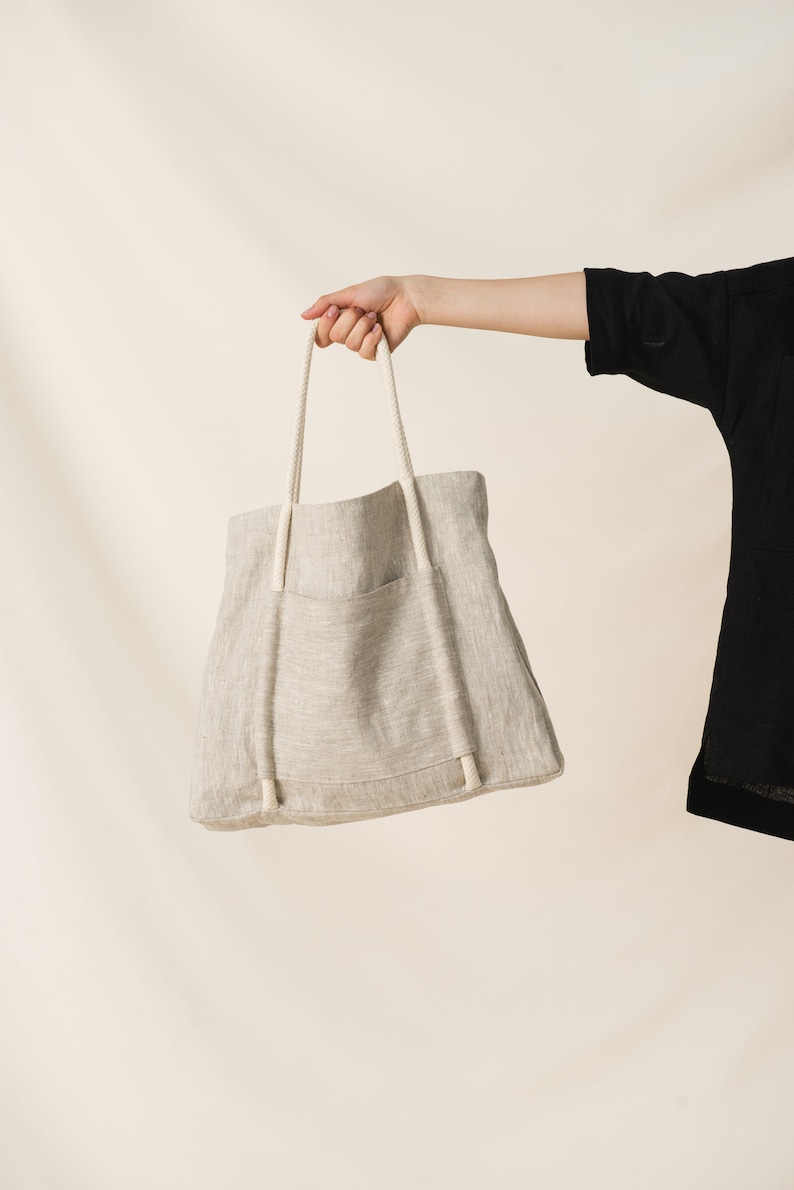 Natural linen shoulder bag, Everyday linen eco bag, Linen tote bag image 5