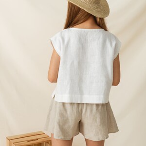 Elastic waist linen shorts women, High waisted linen shorts, Natural linen beach shorts image 4