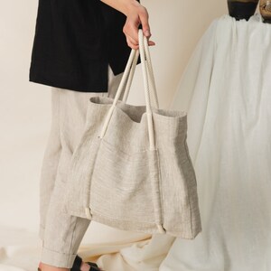 Natural linen shoulder bag, Everyday linen eco bag, Linen tote bag image 4