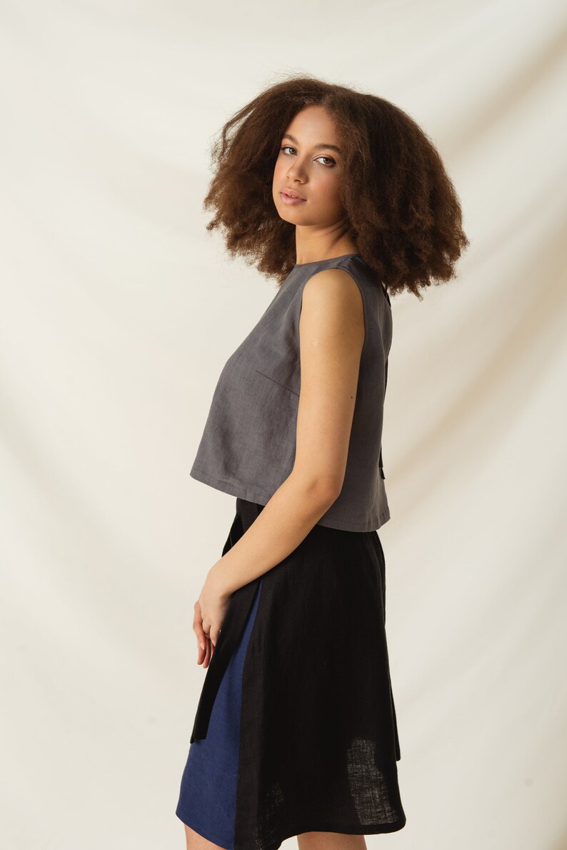 Everyday asymmetric linen skirt, Linen wrap skirt in two colors, High waisted linen skirt image 4