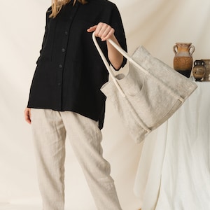 Natural linen shoulder bag, Everyday linen eco bag, Linen tote bag image 2