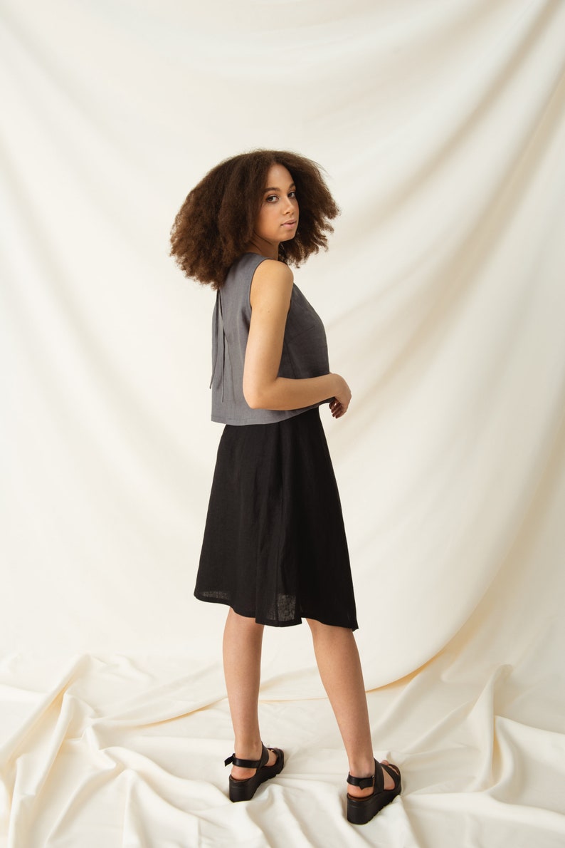 Everyday asymmetric linen skirt, Linen wrap skirt in two colors, High waisted linen skirt image 3