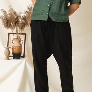 Linen drop crotch pants, Comfortable baggy linen pants, Linen pants with pockets image 4