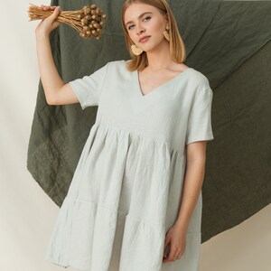 Tiered dress, Loose fitting dress, Linen flowy dress, Oversized dress, Plus size linen dress image 3