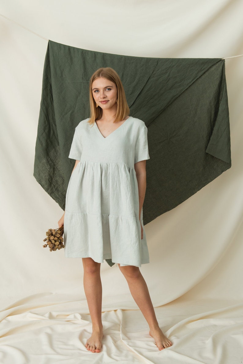 Tiered dress, Loose fitting dress, Linen flowy dress, Oversized dress, Plus size linen dress image 2