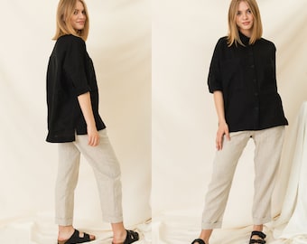 Oversized linen shirt and linen pants outfit, Ethical clothing two piece set, Comfortable linen pantsuit