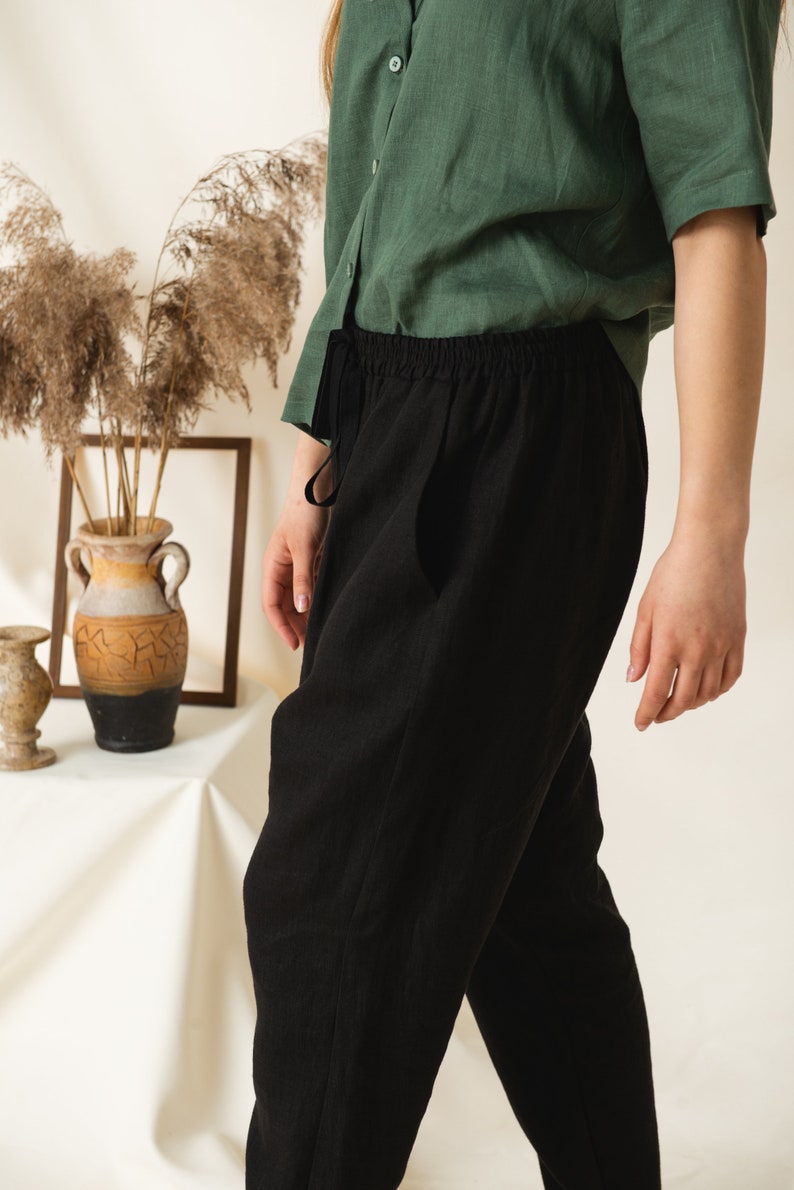 Linen drop crotch pants, Comfortable baggy linen pants, Linen pants with pockets image 5