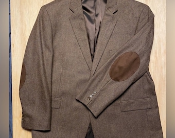 Stafford Essentials 100% Wool Brown Tweed Sport Coat Blazer w/ elbow patches 50R