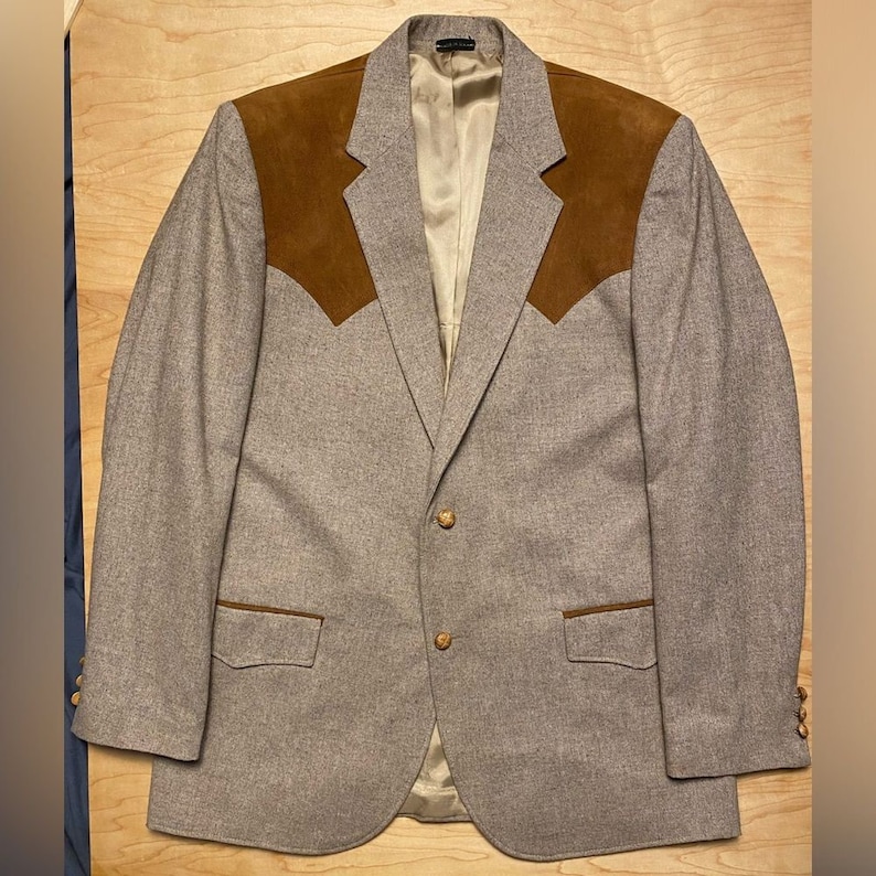 Vintage Brad Whitney Western Style Wool and Leather Sport Coat Blazer ...