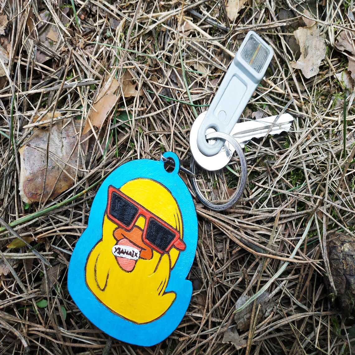 Duck Keychain Bird Keychain Handpainted Keychain Large Leather Etsy