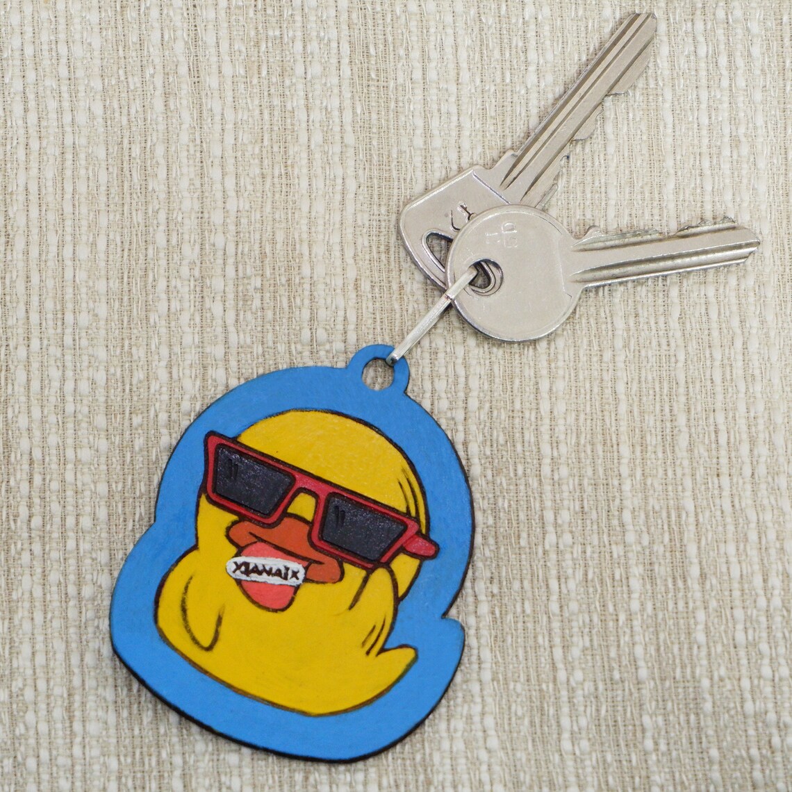 Duck Keychain Bird Keychain Handpainted Keychain Large Leather Etsy