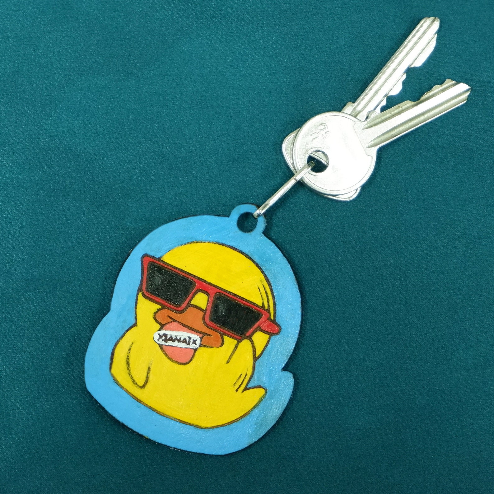 Duck Keychain Bird Keychain Handpainted Keychain Large Leather Etsy