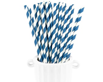 Blue White Paper Straw - Striped Paper Straw - Drinking Straw - Cocktail Straw - Party Paper Straw - Paper Drinking Straws - Pack 50