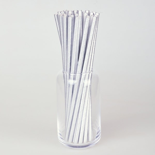 50 Pcs - Silver Paper Straw - Biodegredable Paper Straw - Mettalic Foil Straw - Cocktail Straw - Solid Silver Straw - Party Paper Straw