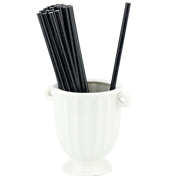 Black Paper Straws - 50 Pcs - Black Disposable Straws - Black Cocktail Straws - Black Drinking Straws - Black Biodegradable Paper Straws