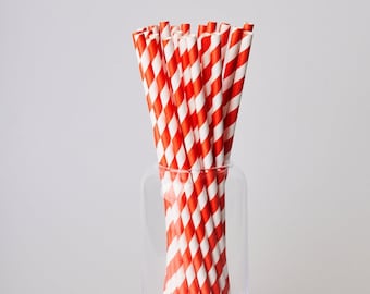 Red Striped Paper Straw 50 PCs- Red Drinking Straws - Red Cocktail Straws - Biodergradable Paper Straw - Disposable Paper Straw