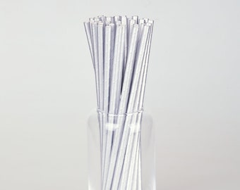 50 Pcs - Silver Paper Straw - Biodegredable Paper Straw - Mettalic Foil Straw - Cocktail Straw - Solid Silver Straw - Party Paper Straw