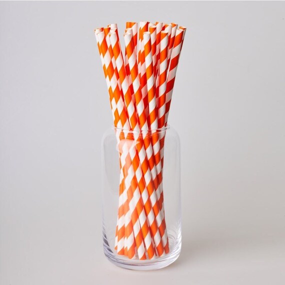 Orange Striped Straws Paper Straws Cocktail Straws Etsy