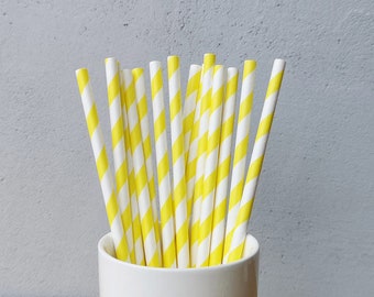 Pailles jaunes et blanches - 25 Pcs - Pailles en papier - Pailles à cocktail - Paille en papier rayé -Paille à boire