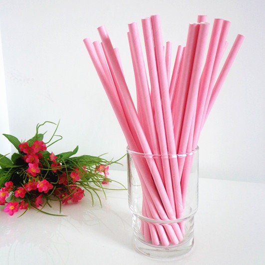 Lot De 6 Pailles En Papier Pour Baby Shower - Design Rose Assorti - Henbrandt - Neuf