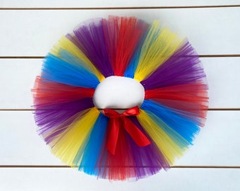 Tutu ondulant réglable, bébé fille, bambin, enfant, éclat de gâteau, anniversaire, 6 mois à 3 ans, fête, jupe, rouge, jaune, violet et bleu Emma