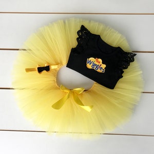 Wiggly 3 Piece Cake Smash Outfit, Baby, Girl, First Birthday, Bow Headband, Tutu, Bodysuit, Yellow