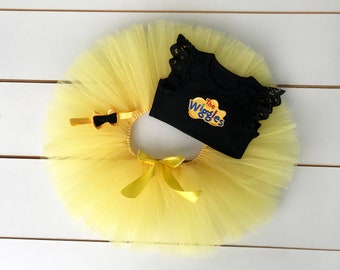 Wiggly 3 Piece Cake Smash Outfit, Baby, Girl, First Birthday, Bow Headband, Tutu, Bodysuit, Yellow