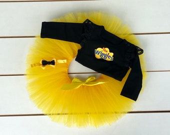 Wiggly 3 Piece Cake Smash Outfit, Baby, Girl, First Birthday, Bow Headband, Tutu, Bodysuit, Yellow