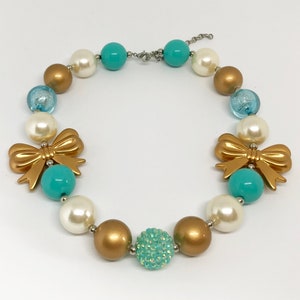 SALE! Blue & Gold Plastic Bubblegum Necklace, Chunky Bead, Baby, Toddler, Child, Kids, Birthday, Cake Smash, Gumball, Jewellery