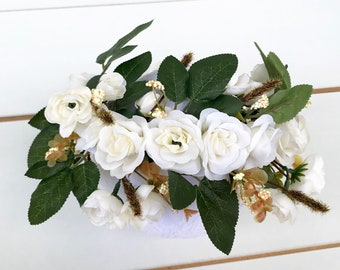 SALE! White & Ivory Floral Crown, Flower, Wreath, Headband, Halo, Wedding, Photo Shoot, Baby Shower, Hens, Head Piece, Boho