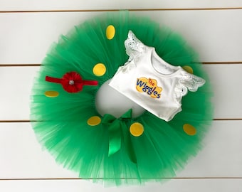 Wiggly Dinosaur 3 Piece Cake Smash Outfit, Baby, Girl, First Birthday, Flower Headband, Tutu, Bodysuit, Green