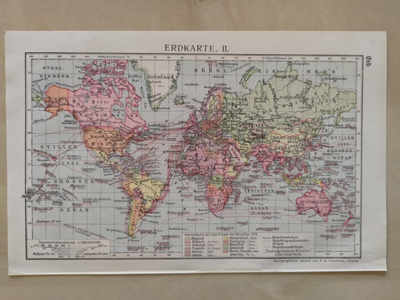 No.536『（英文）フィリップス版 携帯用世界地図』1923（大正12）年 World Map 1923 | Original Picture Print From Old Encyclopedia From