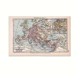 Mittelalter Landkarte 1923 | Original Bilddruck aus altem Lexikon von 1923 | 100 Jahre alte Enzyklopädie Buchseite | Römisches Reich