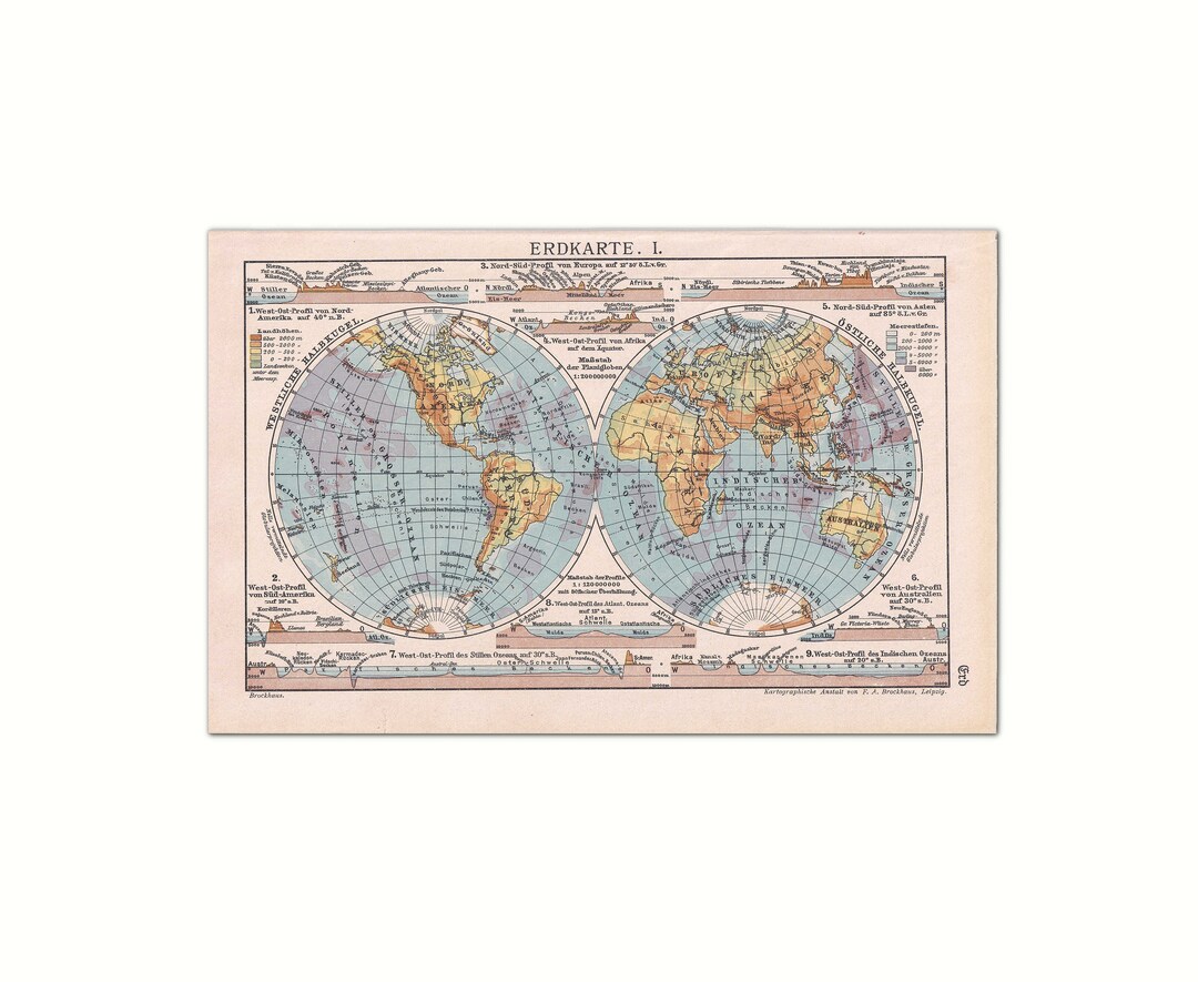 World Map 1923 | Original Picture Print From Old Encyclopedia From